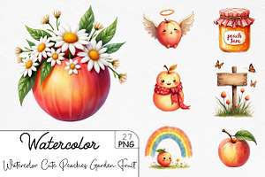 Watercolor Cute Peaches Garden Fruit, an Illustration by CrexoraLab