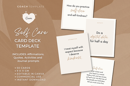 Self Care Cards Template in Canva, a Card Template by COACHTEMPLATE