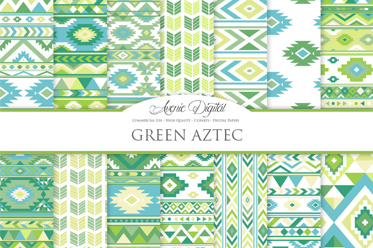 Green Aztec Digital Paper, a Texture Graphic by Avenie Digital (Photo 1 of 4)