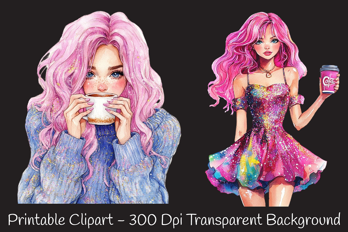 Glitter Pink Girl Sublimation Clipar, an Illustration by RobertsArt (Photo 6 of 7)