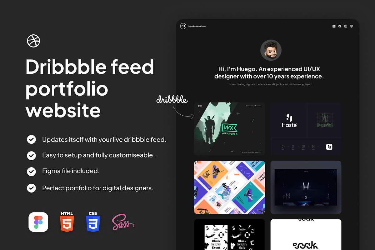 Dribbble feed portfolio website, a HTML Template by Omnify (Photo 1 of 4)