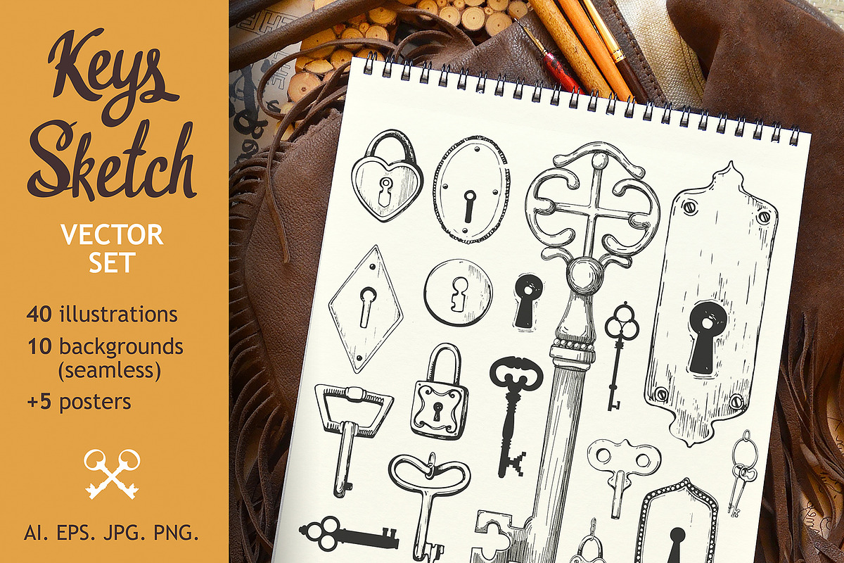 Keys In Sketch Style, a Decorative Illustration by Mona Monash (Photo 1 of 7)