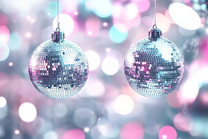 Disco ball ornaments with festive li, a Photo by Dvoevnore photos
