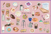 Bagels & Coffee-Watercolor Clipart, a Food Illustration by VianneArt (Thumbnail 2 of 6)