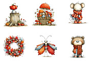 Watercolor autumn woodland clipart, a Seasonal Illustration by CreationArt (Thumbnail 4 of 5)