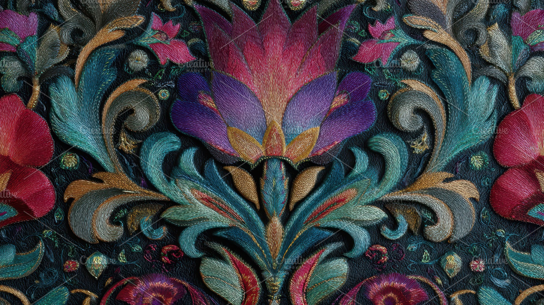 Colorful floral embroidery design, a Photo by Pavel_design