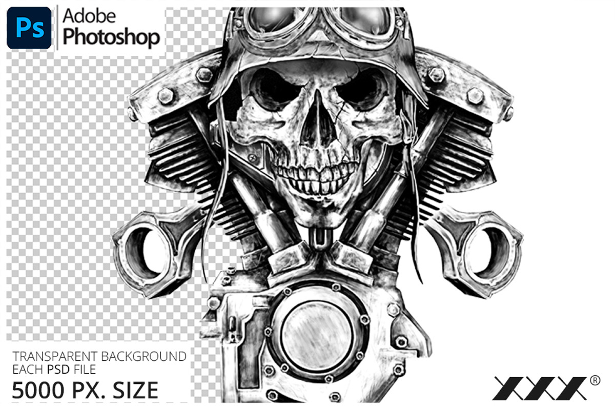 Motorcycle Skull T-Shirt Design, an Illustration by XXX (Photo 2 of 2)