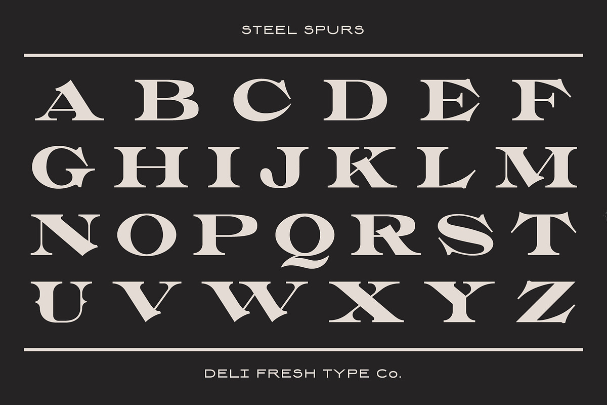 Steel Spurs: A Western Display Font, a Serif Font by DeliFreshTypeCo. (Photo 2 of 9)