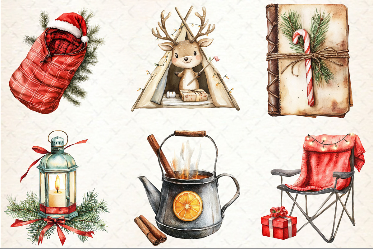 Happy Camping Christmas Clipart, a Seasonal Illustration by Rose Art (Photo 3 of 6)
