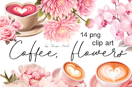Rose and Coffee Cup Clipart | Pink, a Seasonal Illustration by Tanya Kart