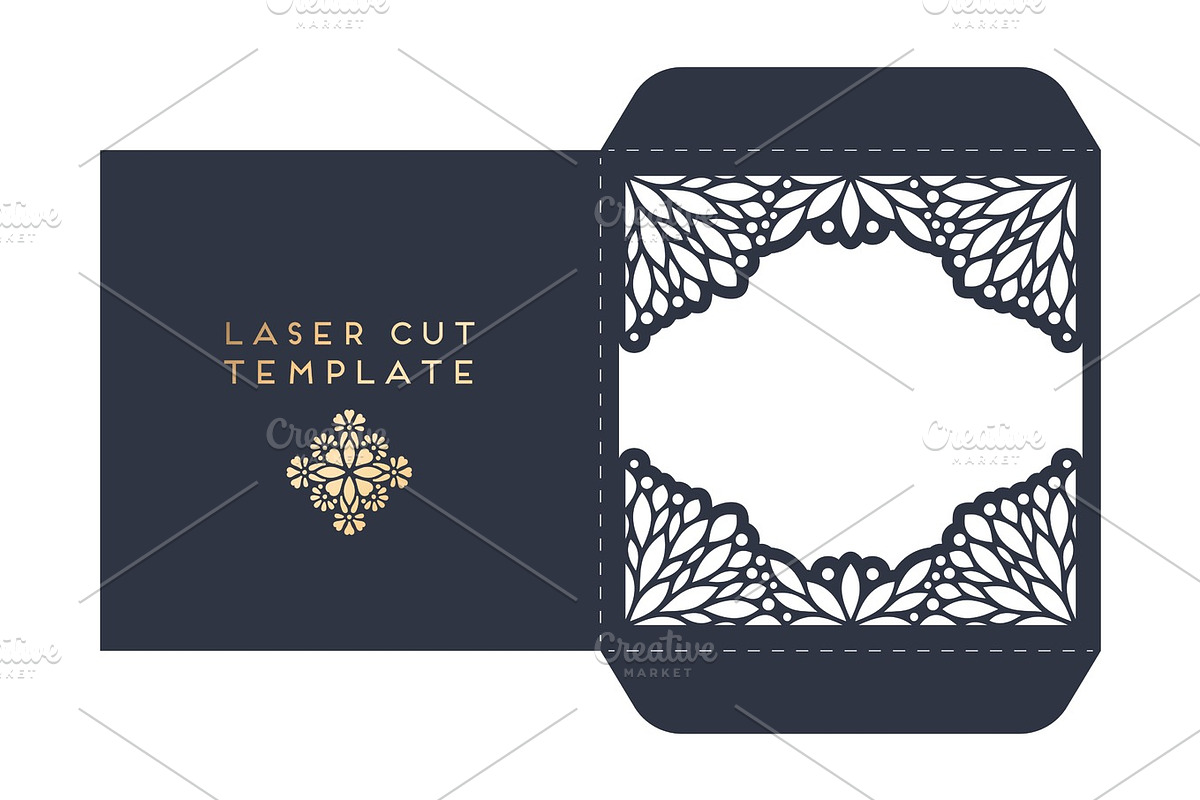 Vector wedding card laser cut template with mandala, a Card Template by Tori Shen