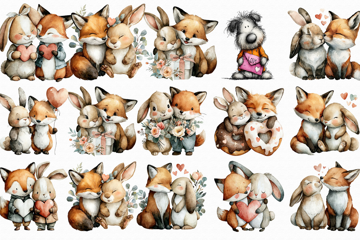 Whimsical Bunny & Fox Valentine Clip, an Illustration by Libby Wishes (Photo 2 of 7)