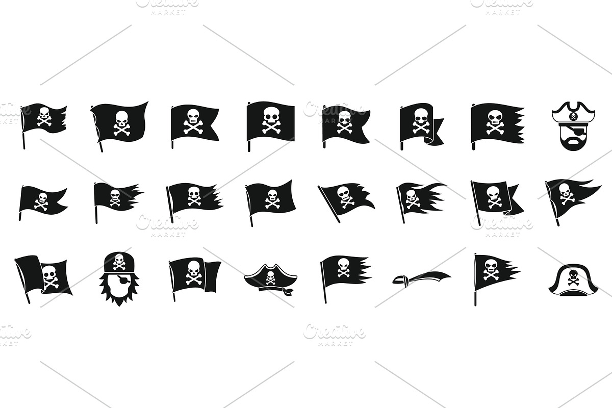 Jolly roger icon set. Pirate flag, an Object Illustration by Ylivdesign