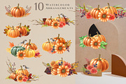 Autumn Pumpkins Watercolor Clipart, a Seasonal Illustration by AnitaPol (Thumbnail 3 of 12)