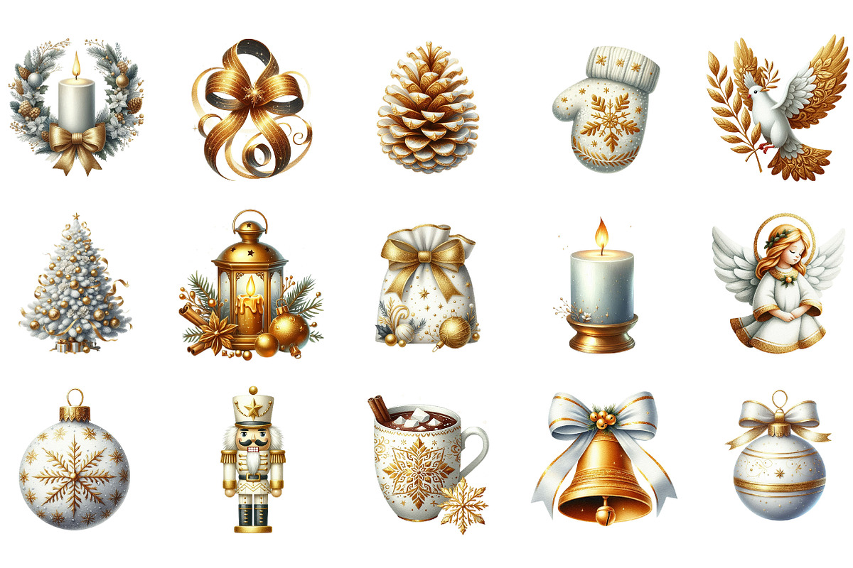 White & Gold Christmas Clipart, an Illustration by Designking (Photo 2 of 4)