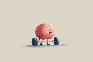 Cute smiling brain character lifting barbell representing mental, a Sports & Recreation Photo by José Manuel Gelpi