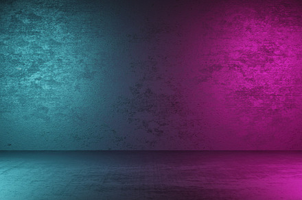Empty dark room with wall and floor and cyberpunk neon light on, an Arts & Entertainment Photo by Ministocker