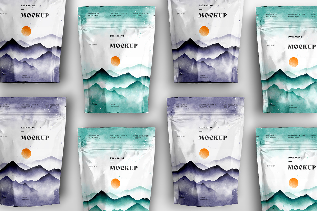 Stand Up Zip Lock Pouch Mockup Set, a Merchandise Mockup by dpi (Photo 16 of 16)