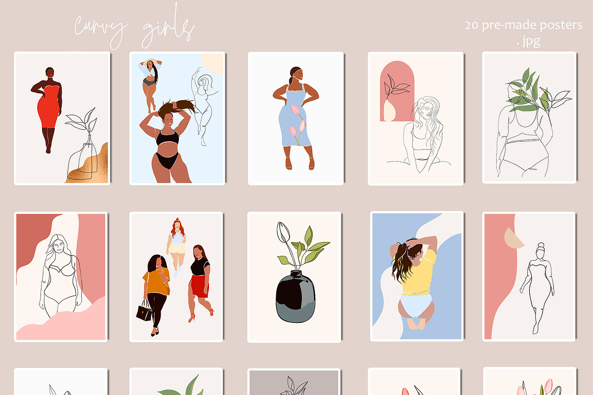 CURVY GIRLS & FLOWERS LINE ART, an Illustration by ArtOLB (Photo 2 of 11)
