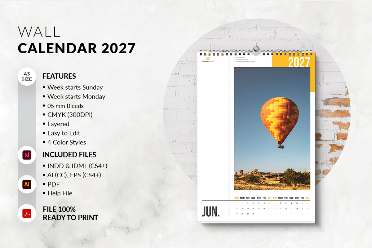 Minimal Wall Calendar 2027, a Stationery Template by MstArtwork (Photo 4 of 8)
