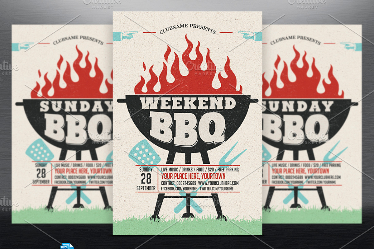 Weekend/Sunday/Holiday BBQ Flyer, a Flyer Template by DesignWorkz