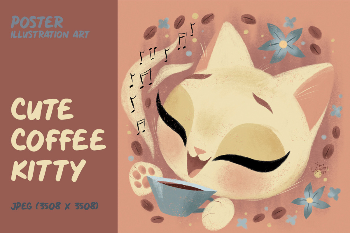 Cute Coffee Cat, a Decorative Illustration by Helga Lukas (Photo 1 of 2)