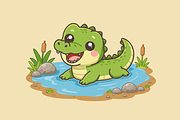 Crocodile in a Pond Cartoon, an Animal Illustration by Artpon Illustration (Thumbnail 3 of 3)