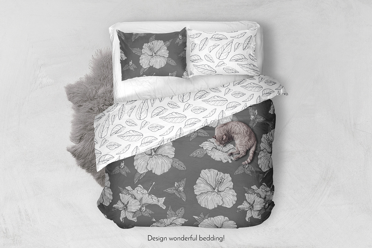 Hibiscus Line Drawing Floral Pattern, a Pattern Graphic by Rose Design (Photo 6 of 12)