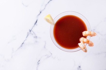 Shrimp cocktail on marble background, a Food & Drink Photo by etorres69