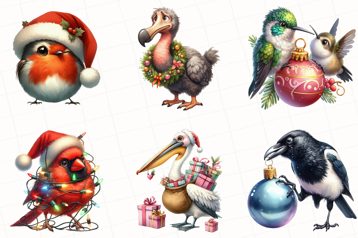 Christmas Birds Watercolor Clipart, an Illustration by OK Design (Photo 3 of 5)