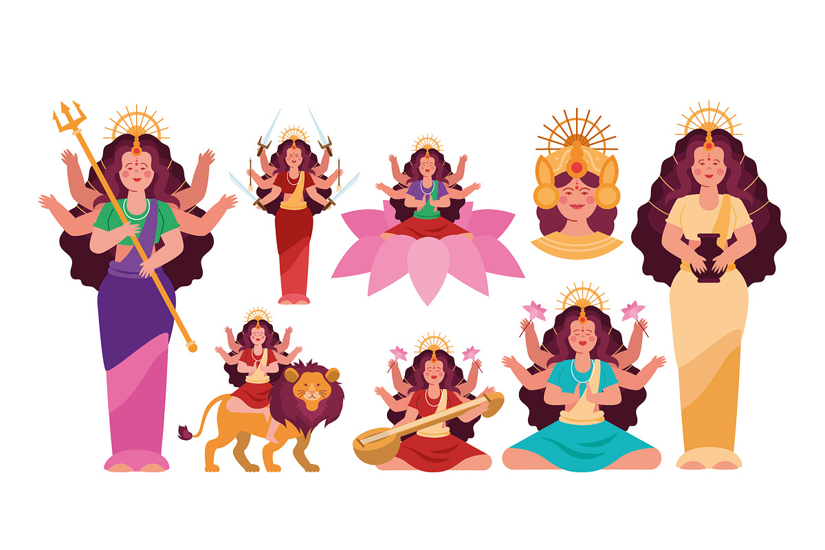 Navratri Goddess Illustration Set