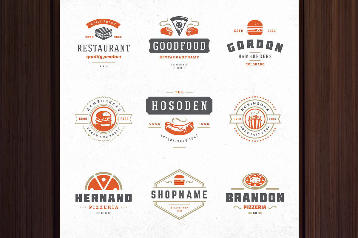 36 Fast Food Logos and Badges, a Branding & Logo Template by Vasya Kobelev (Photo 4 of 18)