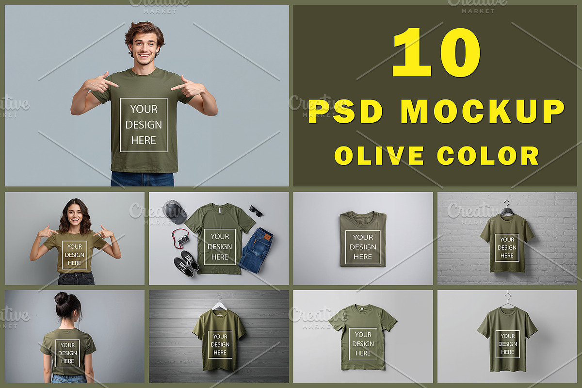 T-Shirt Mockup - Olive Edition, a Shirt Mockup by ForhadGFX (Photo 1 of 12)