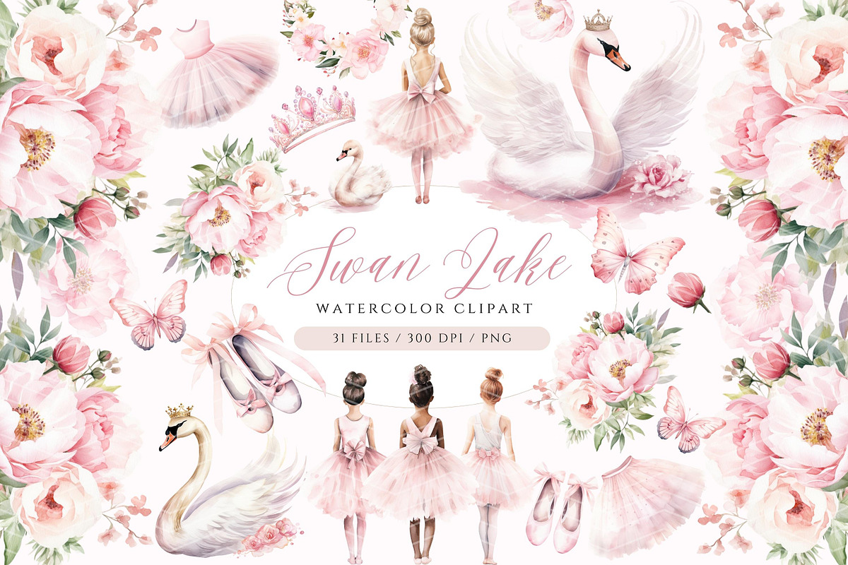 Ballerina Clipart Bundle, Swan Lake, a Person Illustration by ClipArtCharm (Photo 1 of 4)