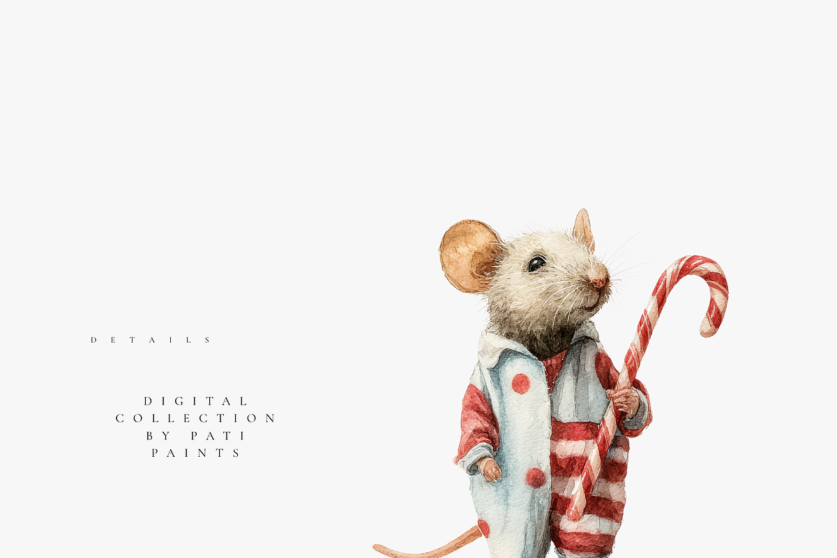 Christmas Mouse Clipart Set, a Decorative Illustration by Pati Paints (Photo 8 of 11)