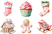 Kawaii Pink Mint Christmas Clipart, a Work Illustration by CraftArtStudio (Thumbnail 3 of 6)