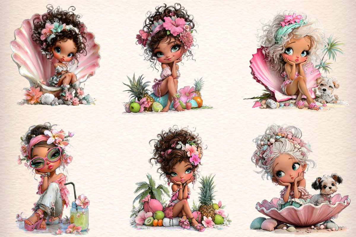 Whimsical Beach Girl Clipart, an Illustration by Digital Artistic99 (Photo 3 of 11)