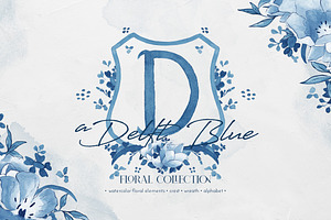 Delft Blue Floral Illustration Pack