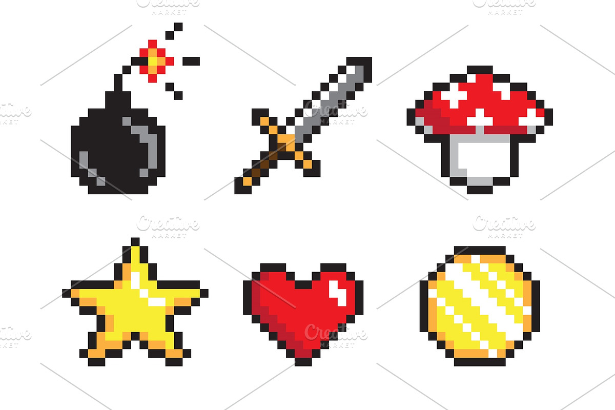 Six Pixel Labels, Colorful Vector, an Object Graphic by robuart