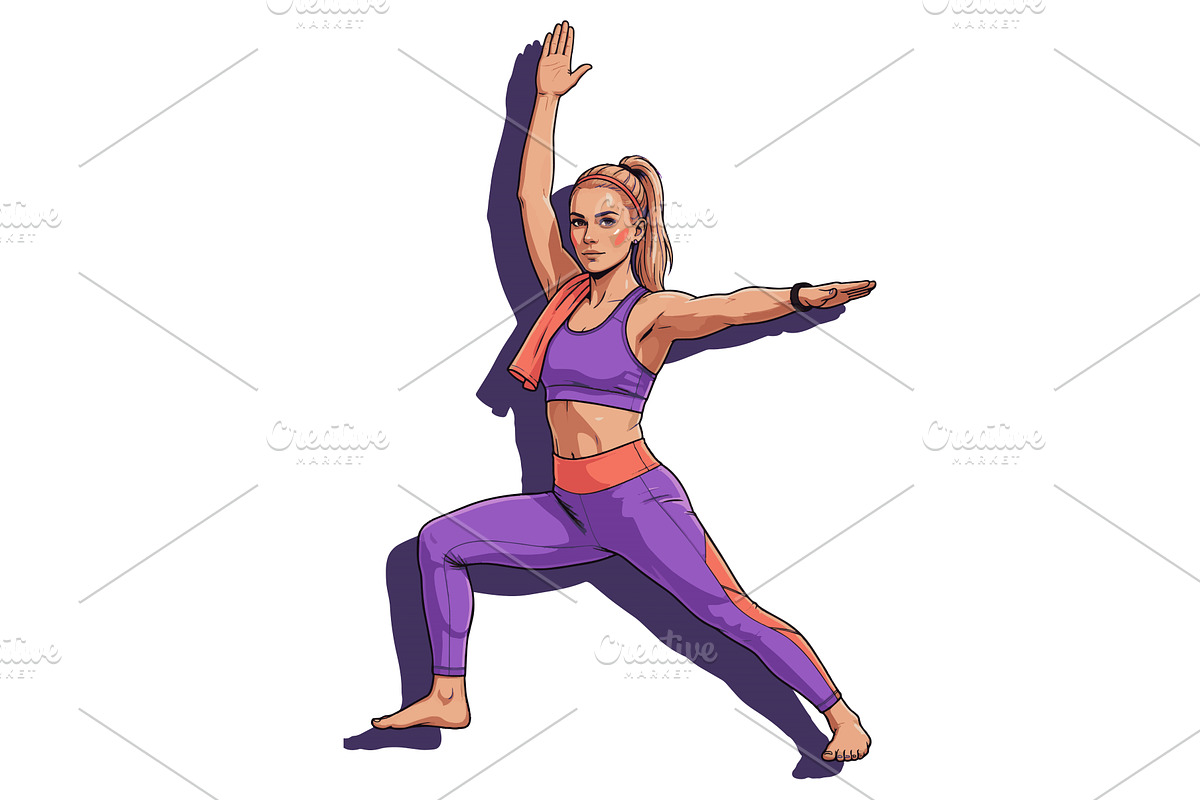 Athletic Woman Practicing Yoga, a Sport Illustration by AlexArt
