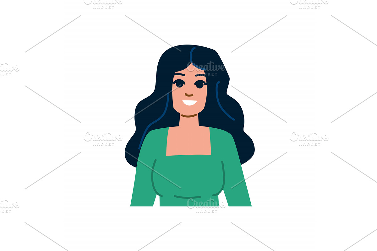 Smiling woman with long dark hair, a Person Illustration by pikepicture