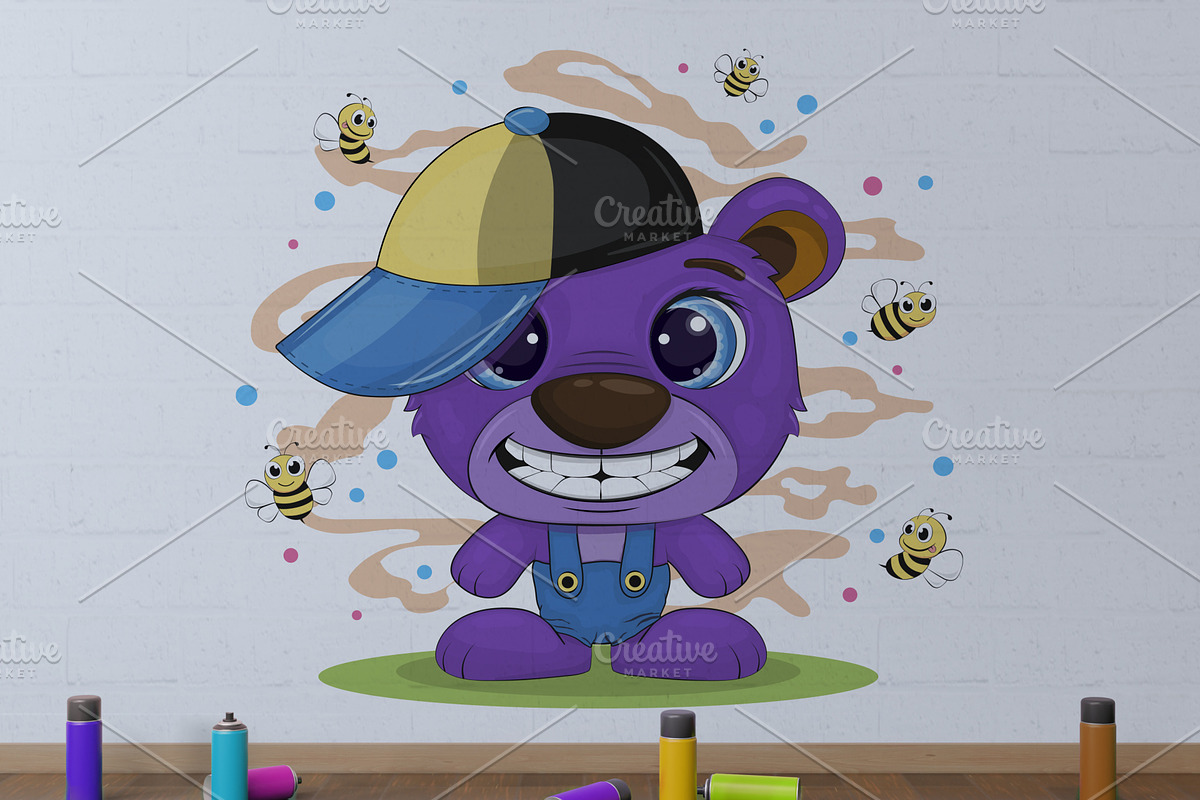 Cartoon bear wearing a cap. Tshirt., an Animal Illustration by KENO Mascots (Photo 5 of 6)