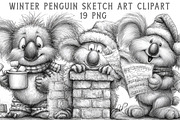 Funny Winter Penguin Sketch Art Clip, an Illustration by Libby Wishes (Thumbnail 1 of 7)