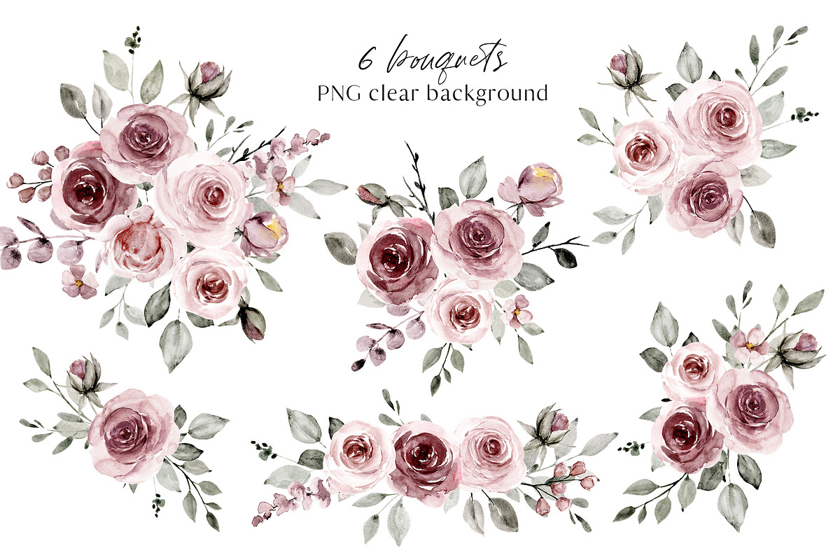 Dusty pink roses watercolor paint, an Illustration by Larisa Maslova (Photo 2 of 8)