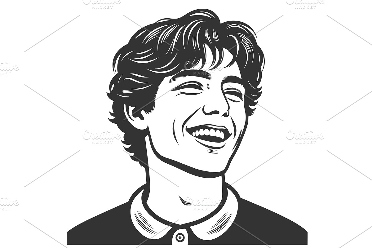 Smiling Young Man engraving vector, a Person Illustration by AlexArt