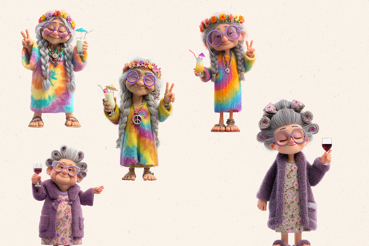 FUNNY OLD LADIES WITH DRINK CLIPART, a Person Illustration by Daring Digies (Photo 6 of 10)