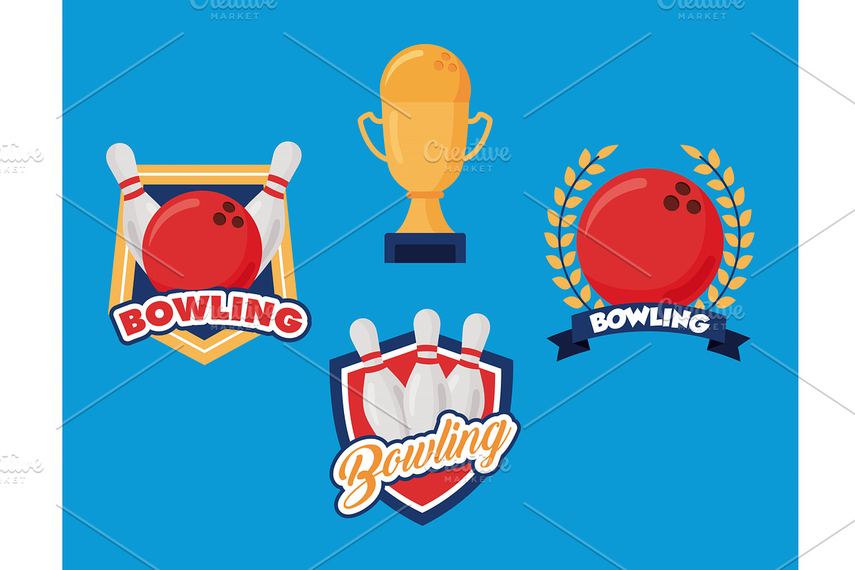 bowling sport four icons, a Sport Illustration by studiogstock