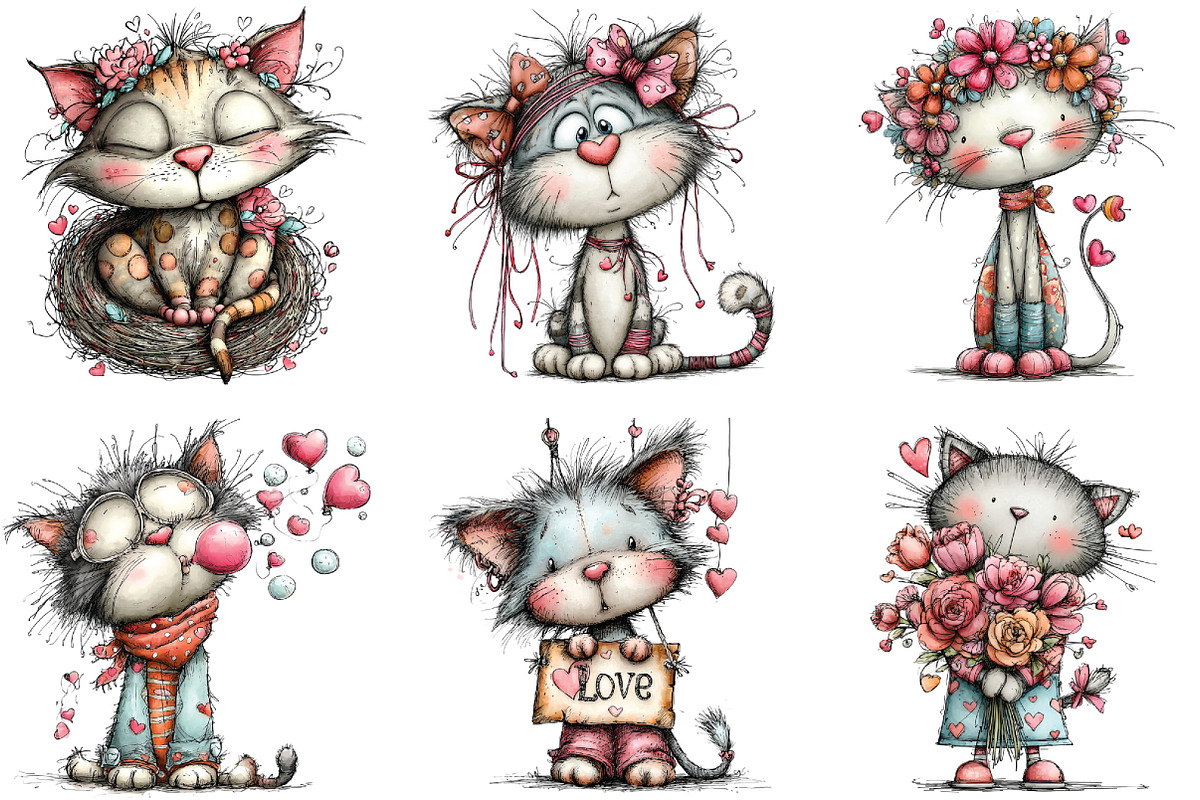 Whimsical Valentine Cat Clipart, an Illustration by CraftArtStudio (Photo 4 of 6)