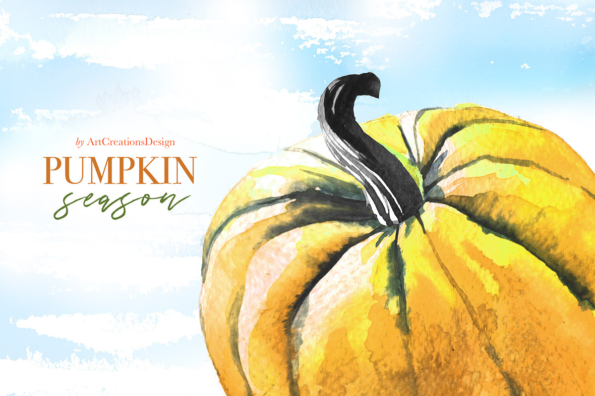 Watercolor Pumpkin Season Clipart, a Seasonal Illustration by ArtCreationsDesign (Photo 15 of 22)