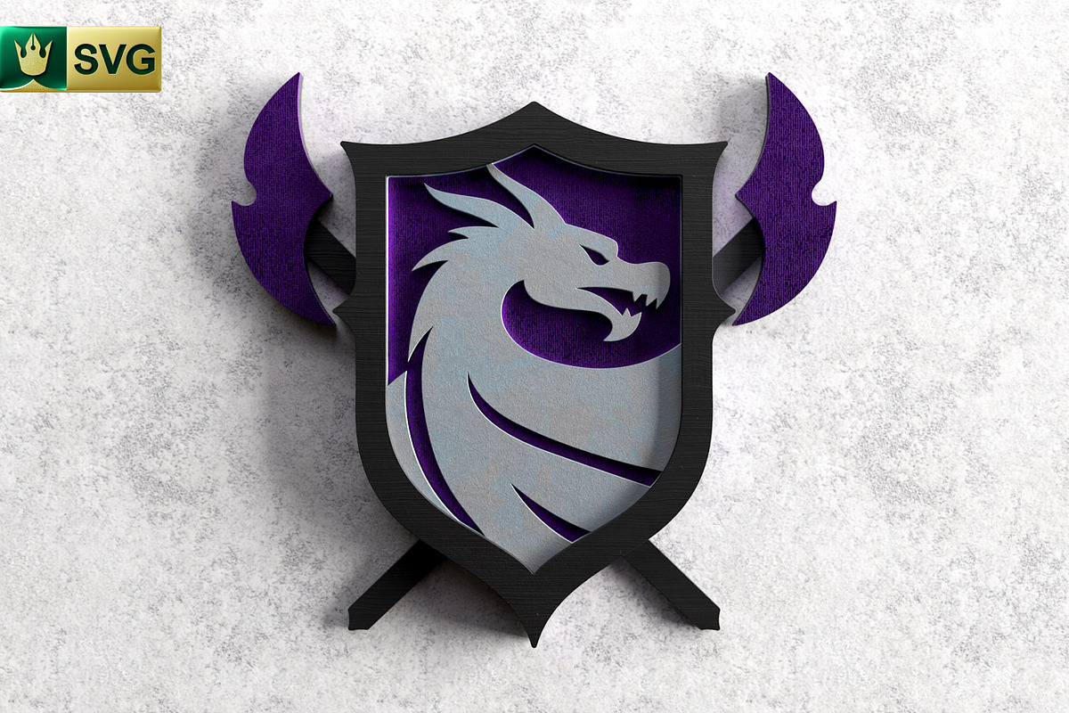 Dragon Shield 3D Layered SVG, an Object Graphic by pixaroma (Photo 5 of 10)